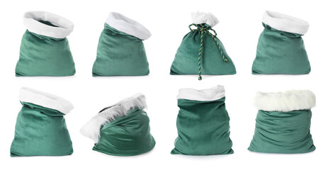 Santa bag isolated on white. Green sack, collection
