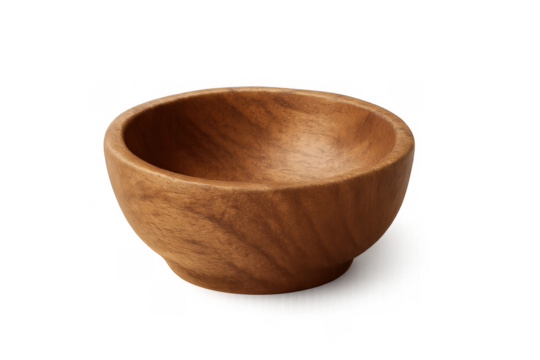 Empty rustic wooden bowl crafted from natural wood, a basic round container for food or decor, on transparent background