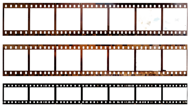 Distressed 35mm film strip texture overlay, vintage retro look, perfect for nostalgic projects or adding authentic flair