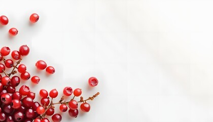 Vibrant red currants scattered across a pristine white background, showcasing their fresh, juicy allure and natural beauty, perfect for healthy eating concepts and seasonal culinary designs