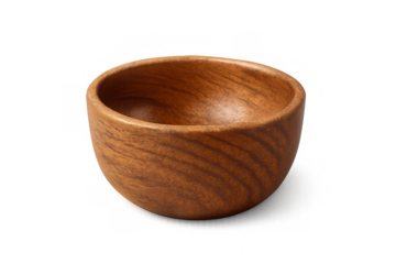 Empty food preparation wooden bowl on transparent background, natural rustic kitchenware for cooking and serving
