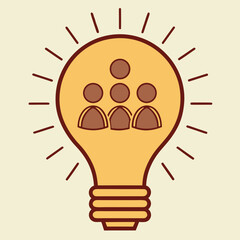 Fototapeta premium Idea Generation: Depicting a collective of figures within a luminous lightbulb, it symbolizes the spark of ingenuity, the synthesis of teamwork, and the genesis of inventive solutions.