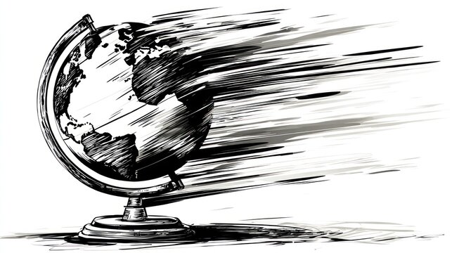 Artistic depiction of a globe dissolving into lines, creating a sense of motion and speed