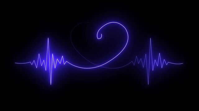 Neon heart beat ECG EKG animation with glowing heart icon on dark background