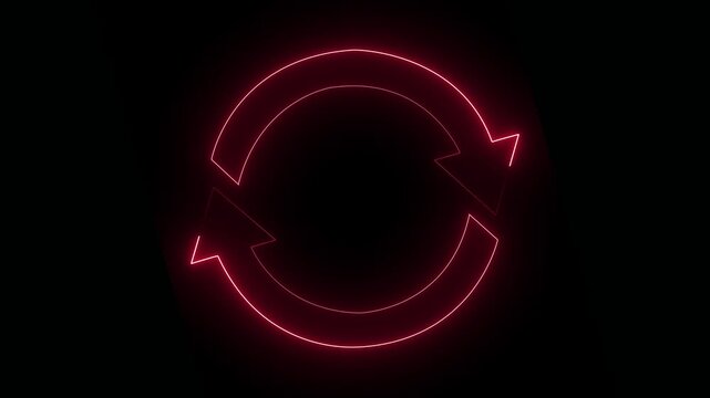Glowing neon line Refresh icon isolated on black background. Reload symbol. reload icon animation, Neon line refresh arrow icon on black background. 