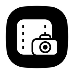 button icon of a photo gallery with camera symbol, filled media organization icon.