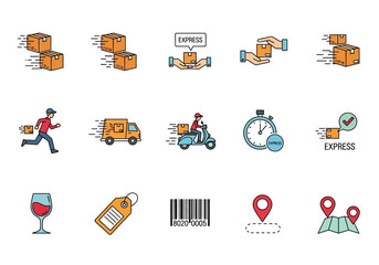 Express Delivery and Logistics Service Icons Collection.