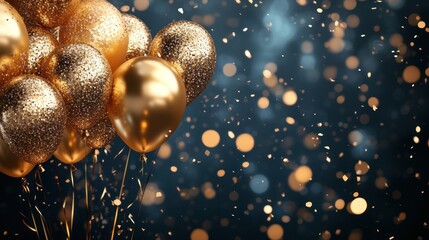 Golden Glitter Balloons and Confetti Celebration Background