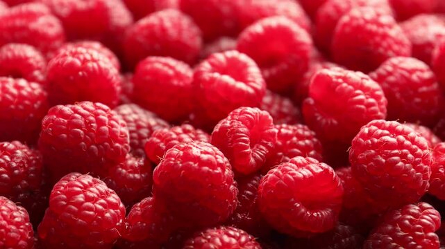 Closeup view of fresh ripe raspberries as background, spinning