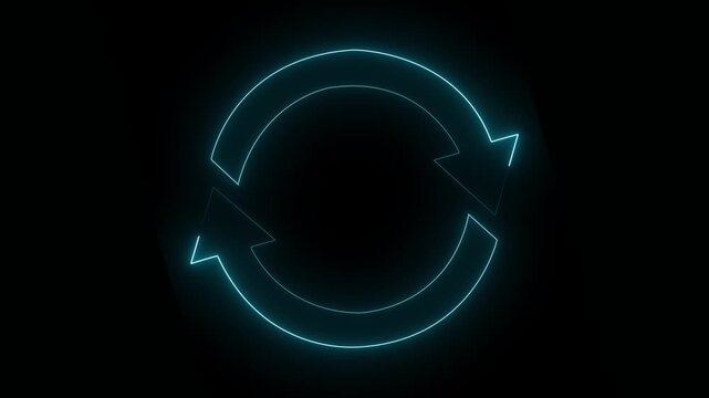 Glowing neon line Refresh icon isolated on black background. Reload symbol. reload icon animation, Neon line refresh arrow icon on black background. 