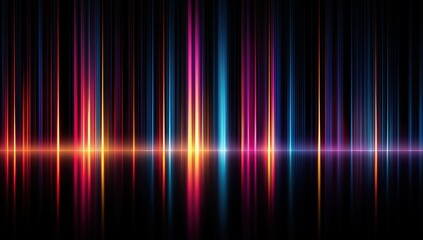 abstract background with neon glowing lines on a black backdrop glowing light streaks and colorful vertical trails of blue, pink, red, and violet colors in the dark space Generative AI
