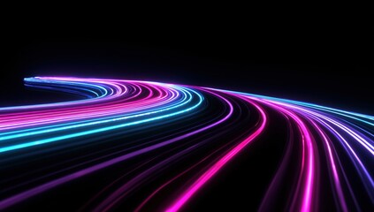 abstract neon background with glowing lines in blue and pink colors on a black backdrop digital art of light streaks forming an illuminated highway for a design element Generative AI