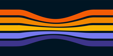 Abstract background of rainbow groovy Wavy Line design in 1970s Hippie Retro style. Vector pattern ready to use for cloth, textile, wrap and other.