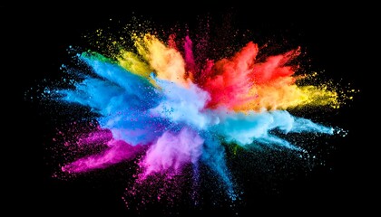 Naklejka premium A vibrant explosion of colored powder against a stark black background