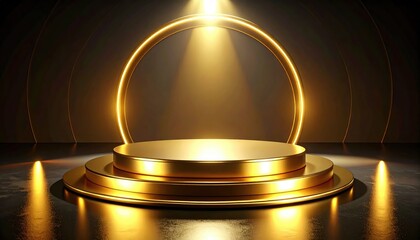 A luxurious golden podium bathed in a radiant spotlight. The stage is set for prestige, and accomplishment