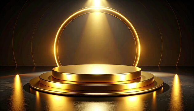 A luxurious golden podium bathed in a radiant spotlight. The stage is set for prestige, and accomplishment