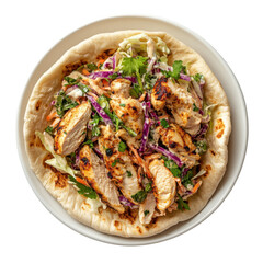 Grilled Chicken Wrap with Fresh Vegetables and Herbs in a Soft Tortilla on transparent background