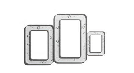 Three square shaped objects with water droplets on them. isolated illustration on  transparent background PNG