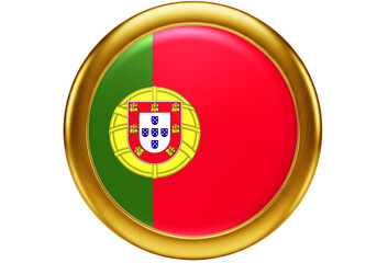 Obraz premium National Flag of Portugal in a Shiny Golden Circular Button Design