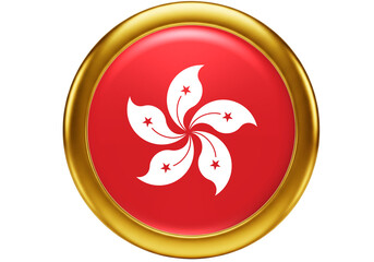 Golden Framed Hong Kong Flag Button 3D Design