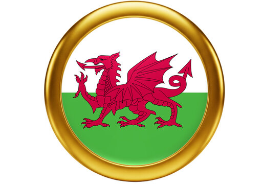 Golden Framed Wales Flag with Red Dragon - National Symbol and Emblem of Welsh Heritage
