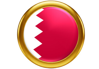 Bahrain Flag Circle Icon with Golden Border | Glossy 3D National Symbol Button on White Background