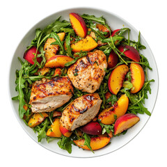 Grilled Chicken and Peach Salad with Arugula, Fresh Ingredients, and Vibrant Colors for a Healthy Meal on transparent background