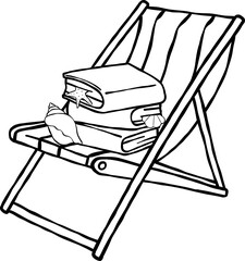 Summer Reading Bookish Outline Books Stack on Beach Chair Cartoon Hand Drawn