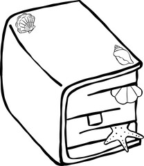 Summer Reading Bookish Outline Thick Book with Shell Bookmark Cartoon Hand Drawn