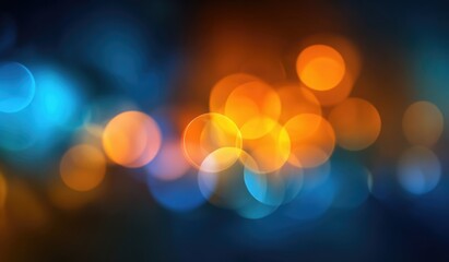 Dreamy bokeh light effects with glowing orange and blue circular patterns, romantic abstract background with soft blurred lights.