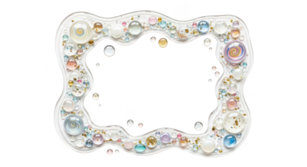 Frame with many different colored beads and gems. isolated illustration on  transparent background PNG