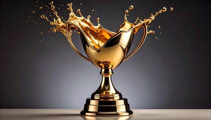 Gleaming gold trophy filled with a dynamic splash, set against a dark gradient backdrop