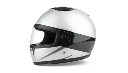 Glossy, white motorcycle helmet with a black visor area and clear face shield