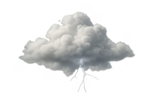 Storm cloud with lightning strike, representing danger, weather, energy, thunder, and electricity