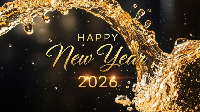 New year celebration 2026 festive drinks golden sparkling environment joyful atmosphere