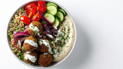 colourful mediterranean falafel bowl with fresh vegetables