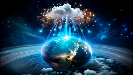 Digital earth with cloud computing data transfer and global network connection modern technology concept for business and innovation