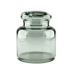 Clear glass jar with a green lid sits on a white background. isolated illustration on  transparent background PNG