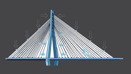 Cable-Stayed Bridge Structural Diagram Vector
