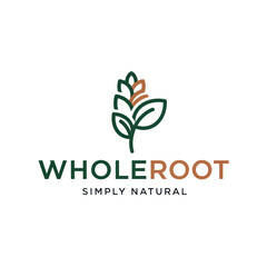 Wholeroot Simply Natural logo with a stylized green plant icon.