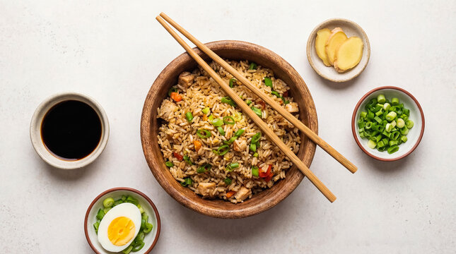 Delicious Arroz chaufa, traditional Peruvian food, fried rice dish