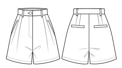 Fashion flat sketch of women's shorts, front and back view