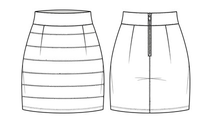 Fashionable high-waisted striped mini skirt with a zipper front design