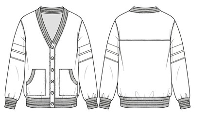 Fashion illustration of a classic varsity jacket with ribbed cuffs and pockets