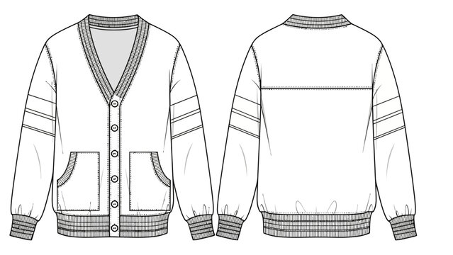 Fashion illustration of a classic varsity jacket with ribbed cuffs and pockets
