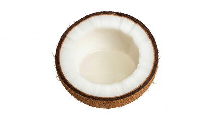 Half coconut fruit with white flesh and brown shell isolated on transparent background