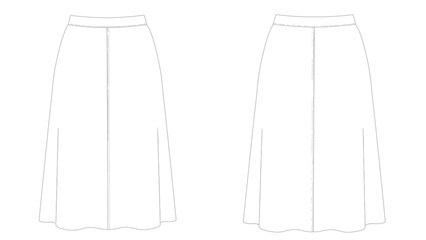 Fashion illustration of A-line skirts with different waistbands, showcasing garment details and design variations
