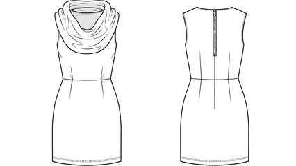 Sleeveless dress with cowl neck and zipper back fashion illustration