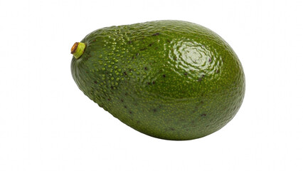 Single ripe hass avocado fruit with textured green skin isolated on transparent background