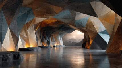 Geometric Modern Architecture with Warm Lighting